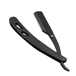 Men Shaving Barber Tools Hair Razor and Blades Antique Black Folding Shaving Knife Stainless Steel Straight razor Holder (Color: Black)