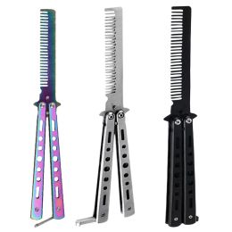 Foldable Comb Stainless Steel Practice Training Butterfly Knife Comb Beard Moustache Brushe Salon Hairdressing Styling Tool (Color: 2)