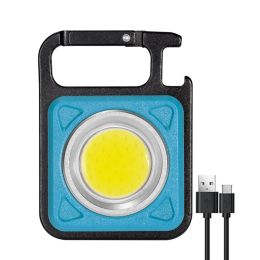 Multi-function Mini LED Work Light COB LED Flashlight Outdoor USB Rechargeable Keychain Lighting Torch Outdoor Camping Light (Emitting Color: Blue LED, Ships From: China)